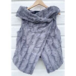 CHI BY CARLOS FALCHI VEST Sz Small GRAY FAUX FUR DRAPED OPEN FRONT